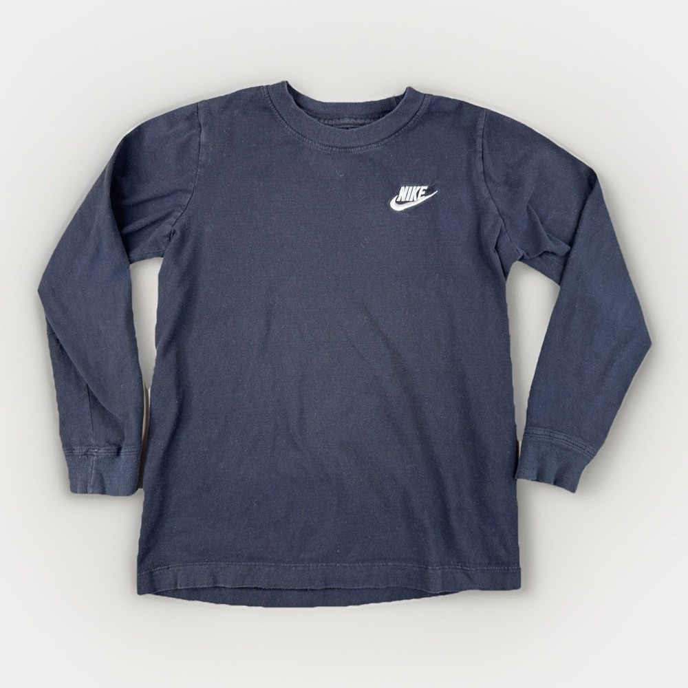 Nike Youth Long Sleeve T-Shirt Black White Swoosh‎ Logo Made in Mexico Retro